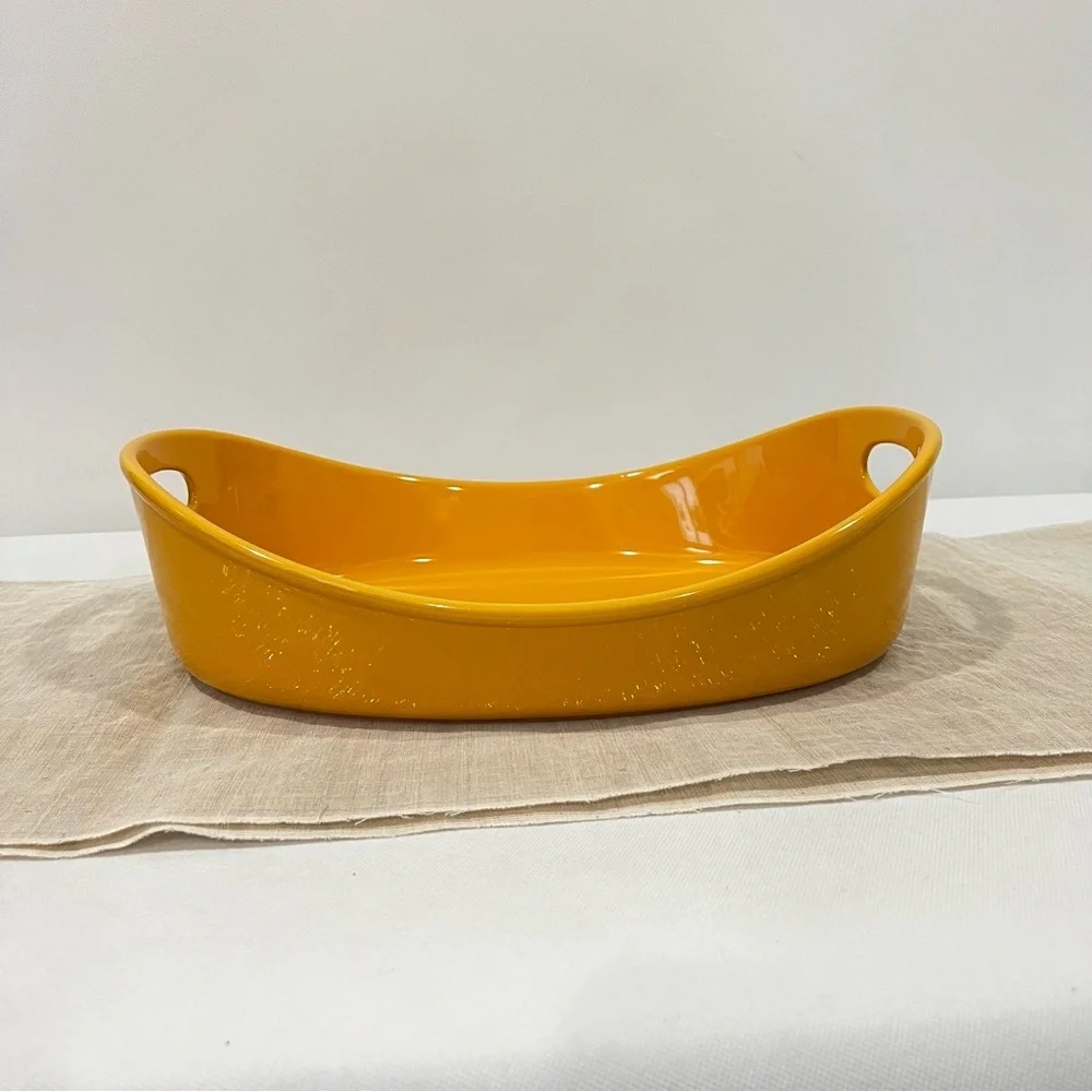 Rachel Ray 4 Quart Oval Baker Dish Yellow Mustard Stoneware Glazed Glassy